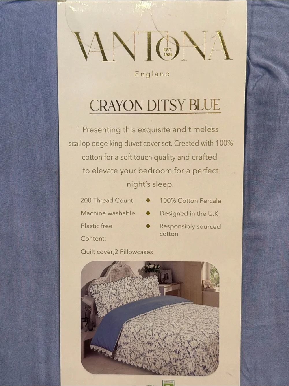 Vantona King Duvet Cover Set in White with Blue Floral Print